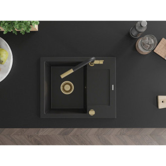 Mexen Enzo 1miskový granit dřez s odkapem a baterií Flora, černá 6506-77-670401-57-G