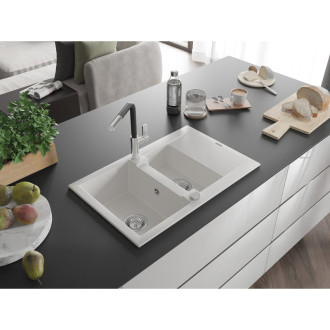 Mexen Gaspar 1,5 granit dřez s odkapem a baterií Flora, bílá 6507-20-670401-07