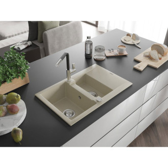 Mexen Gaspar 1,5 granit dřez s odkapem a baterií Flora, béžová 6507-69-670401-07