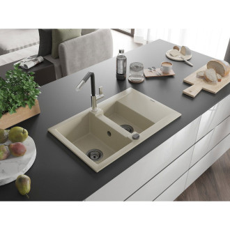 Mexen Gaspar 1,5 granit dřez s odkapem a baterií Flora, béžová 6507-69-670401-07-B