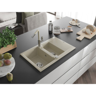 Mexen Gaspar 1,5 granit dřez s odkapem a baterií Flora, béžová 6507-69-670401-09