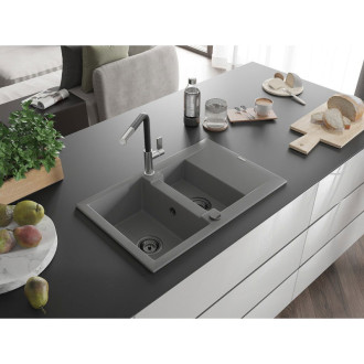 Mexen Gaspar 1,5 granit dřez s odkapem a baterií Flora, šedá 6507-71-670401-07-B