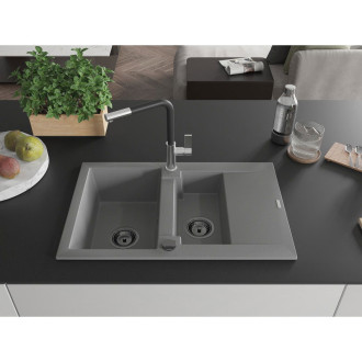 Mexen Gaspar 1,5 granit dřez s odkapem a baterií Flora, šedá 6507-71-670401-07-B