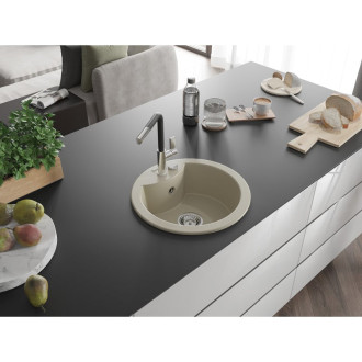 Mexen Diego 1-miskový granitový dřez s kuchyňskou baterií Flora, béžová 6512-69-670401-07