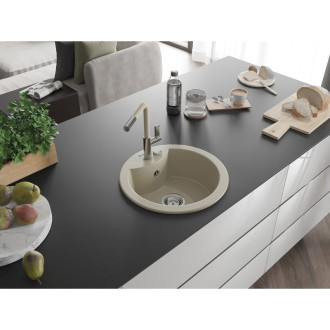Mexen Diego 1-miskový granitový dřez s kuchyňskou baterií Flora, béžová 6512-69-670401-09