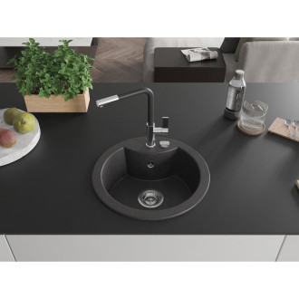 Mexen Diego 1miskový granit dřez s kuchyňskou baterií Flora, černá 6512-76-670401-07