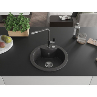 Mexen Diego 1miskový granit dřez s kuchyňskou baterií Flora, černá 6512-76-670401-08