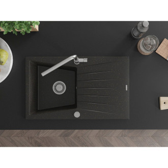 Mexen Cesar jednodřez granit s odkapem a baterií Flora, černá/zlatá 6514-75-670401-00