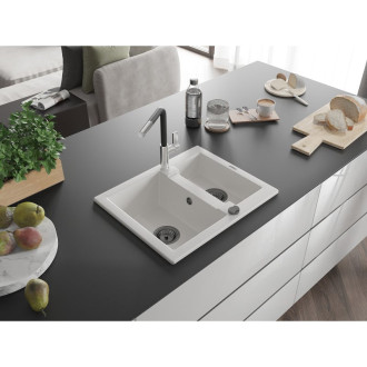 Mexen Carlos 1,5 granit dřez s kuchyňskou baterií Flora, bílá 6518-20-670401-07-B