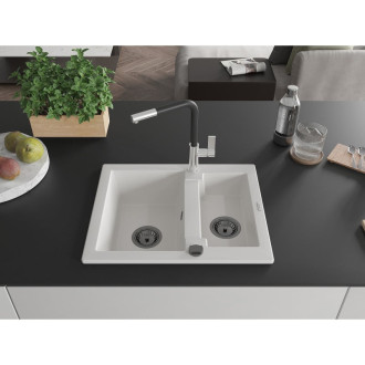 Mexen Carlos 1,5 granit dřez s kuchyňskou baterií Flora, bílá 6518-20-670401-07-B