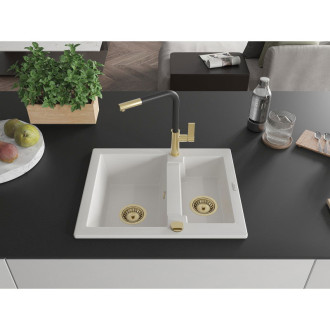 Mexen Carlos 1,5 granit dřez s kuchyňskou baterií Flora, bílá 6518-20-670401-57-G