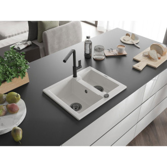Mexen Carlos 1,5 granit dřez s kuchyňskou baterií Flora, bílá 6518-20-670401-70-B