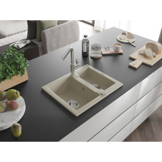 Mexen Carlos 1,5 granit dřez s kuchyňskou baterií Flora, béžová 6518-69-670401-00