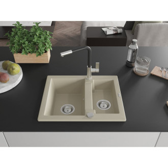 Mexen Carlos 1,5 granit dřez s kuchyňskou baterií Flora, béžová 6518-69-670401-07