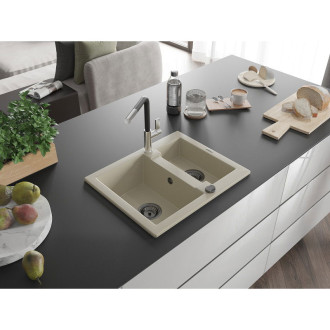 Mexen Carlos 1,5 granit dřez s kuchyňskou baterií Flora, béžová 6518-69-670401-07-B