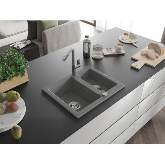 Mexen Carlos 1,5miskový granitový dřez s kuchyňskou baterií Flora, šedá 6518-71-670401-06