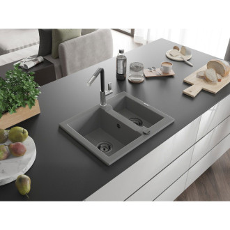 Mexen Carlos 1,5 granit dřez s kuchyňskou baterií Flora, šedá 6518-71-670401-07-B