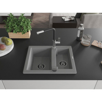 Mexen Carlos 1,5 granit dřez s kuchyňskou baterií Flora, šedá 6518-71-670401-07-B