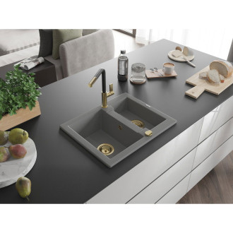 Mexen Carlos 1,5 granit dřez s kuchyňskou baterií Flora, šedá 6518-71-670401-57-G