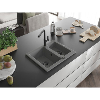 Mexen Carlos 1,5 granit dřez s kuchyňskou baterií Flora, šedá 6518-71-670401-70-B