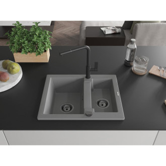 Mexen Carlos 1,5 granit dřez s kuchyňskou baterií Flora, šedá 6518-71-670401-70-B