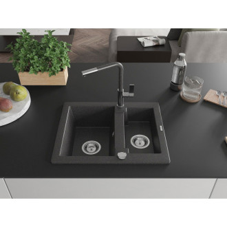 Mexen Carlos 1,5 granit dřez s kuchyňskou baterií Flora, černá 6518-76-670401-08