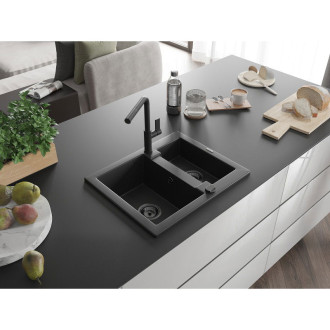 Mexen Carlos 1,5 granit dřez s kuchyňskou baterií Flora, černá 6518-77-670401-70-B