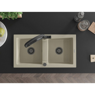 Mexen Mario 2miskový granitový dřez s kuchyňskou baterií Duo, béžová - 6504-69-671701-70-B