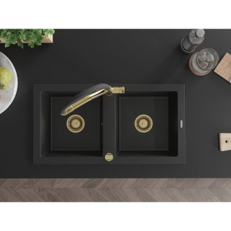 Mexen Mario 2miskový granitový dřez s kuchyňskou baterií Duo, černá - 6504-77-671701-57-G