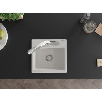 Mexen Milo 1-miskový granitový dřez s kuchyňskou baterií Duo, bílá - 6505-20-671701-02