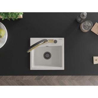 Mexen Milo 1miskový granitový dřez s kuchyňskou baterií Duo, bílá - 6505-20-671701-57-B