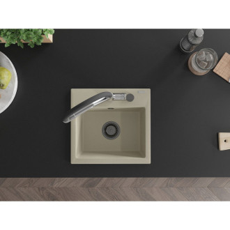 Mexen Milo 1-miskový granitový dřez s kuchyňskou baterií Duo, béžová - 6505-69-671701-07-B