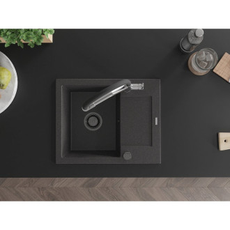 Mexen Enzo 1miskový granit dřez s odkapem a baterií Duo, černá 6506-76-671701-07-B