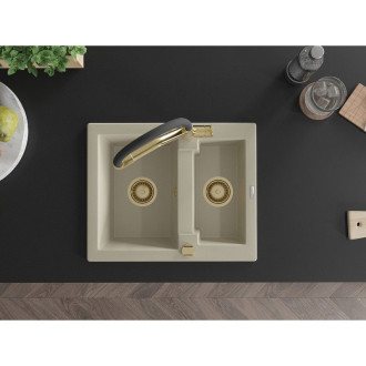 Mexen Carlos 1,5 granit dřez s kuchyňskou baterií Duo, béžová 6518-69-671701-57-G