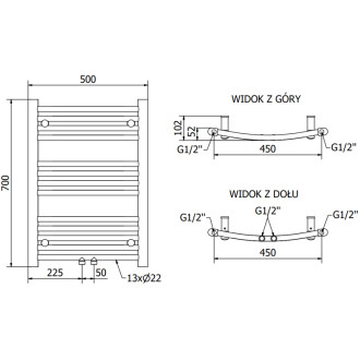 Mexen Ares koupelnový radiátor 700 x 500 mm, 226W, zlatý - W102-0700-500-00-50