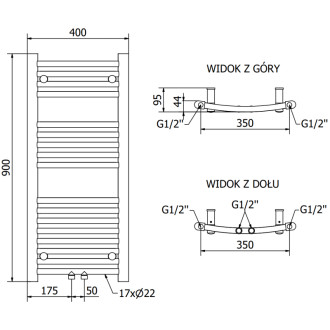 Mexen Ares koupelnový radiátor 900 x 400 mm, 312 W, antracit - W102-0900-400-00-66