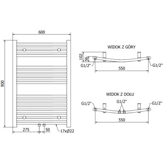 Mexen Ares koupelnový radiátor 900 x 600 mm, 433 W, antracit - W102-0900-600-00-66
