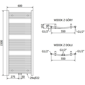 Mexen Ares koupelnový radiátor 1500 x 600 mm, 733 W, antracit - W102-1500-600-00-66