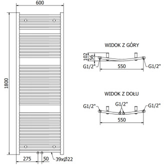 Mexen Ares koupelnový radiátor 1800 x 600 mm, 756 W, chrom - W102-1800-600-00-01