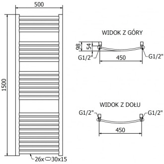 Mexen Helios koupelnový radiátor 1500 x 500 mm, 537 W, zlatý - W103-1500-500-00-50