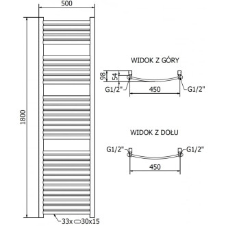 Mexen Helios koupelnový radiátor 1800 x 500 mm, 671 W, zlatý - W103-1800-500-00-50