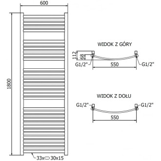 Mexen Helios koupelnový radiátor 1800 x 600 mm, 786 W, zlatý - W103-1800-600-00-50