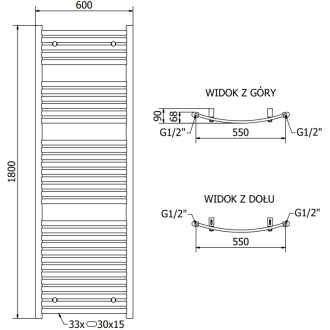 Mexen Helios koupelnový radiátor 1800 x 600 mm, 996 W, antracit - W103-1800-600-00-66
