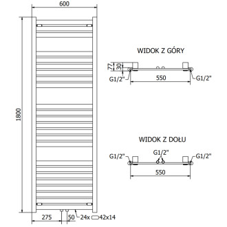 Mexen Uran koupelnový radiátor 1800 x 600 mm, 923 W, antracit - W105-1800-600-00-66