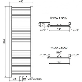 Mexen Hades koupelnový radiátor 1200 x 400 mm, 367 W, zlatý - W104-1200-400-00-50