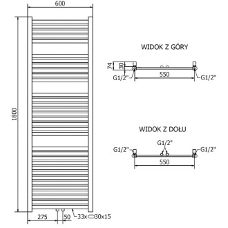 Mexen Hades koupelnový radiátor 1800 x 600 mm, 780 W, zlatý - W104-1800-600-00-50