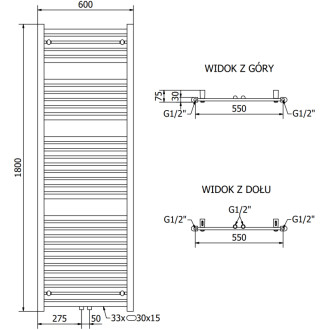Mexen Hades koupelnový radiátor 1800 x 600 mm, 988 W, antracit - W104-1800-600-00-66
