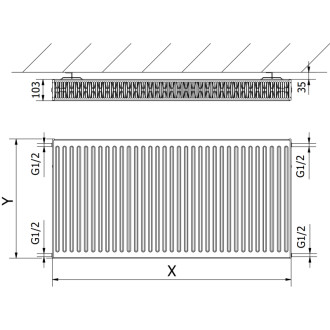 Mexen C22 deskový radiátor 400 x 1800 mm, boční připojení, 2134 W, černý - W422-040-180-70