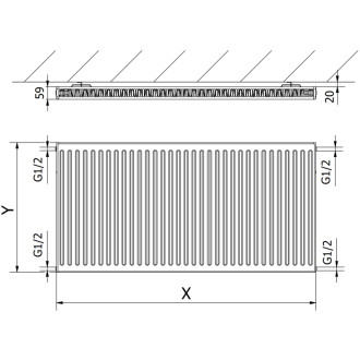 Mexen C11 deskový radiátor 300 x 2600 mm, boční připojení, 1271 W, černý - W411-030-260-70