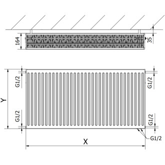 Mexen CV33 deskový radiátor 500 x 3000 mm, spodní připojení, 6063 W, černý W633-050-300-70